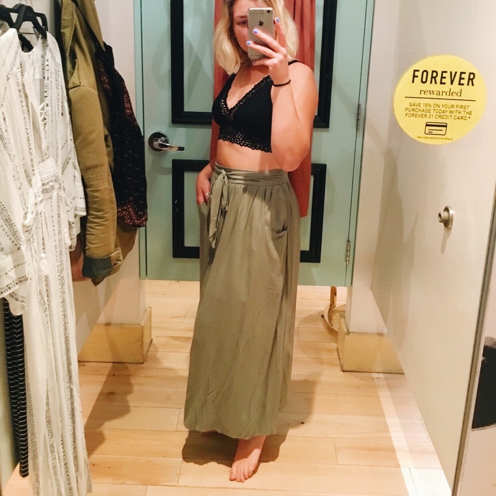 Olive green midi skirt